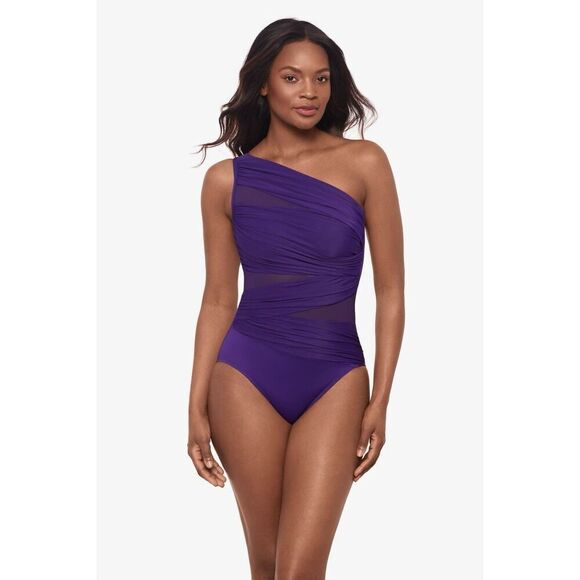 Miraclesuit Mulberry Netweork Jena One Shoulder One-Piece Swimsuit Size 8 NWOT - Picture 1 of 8